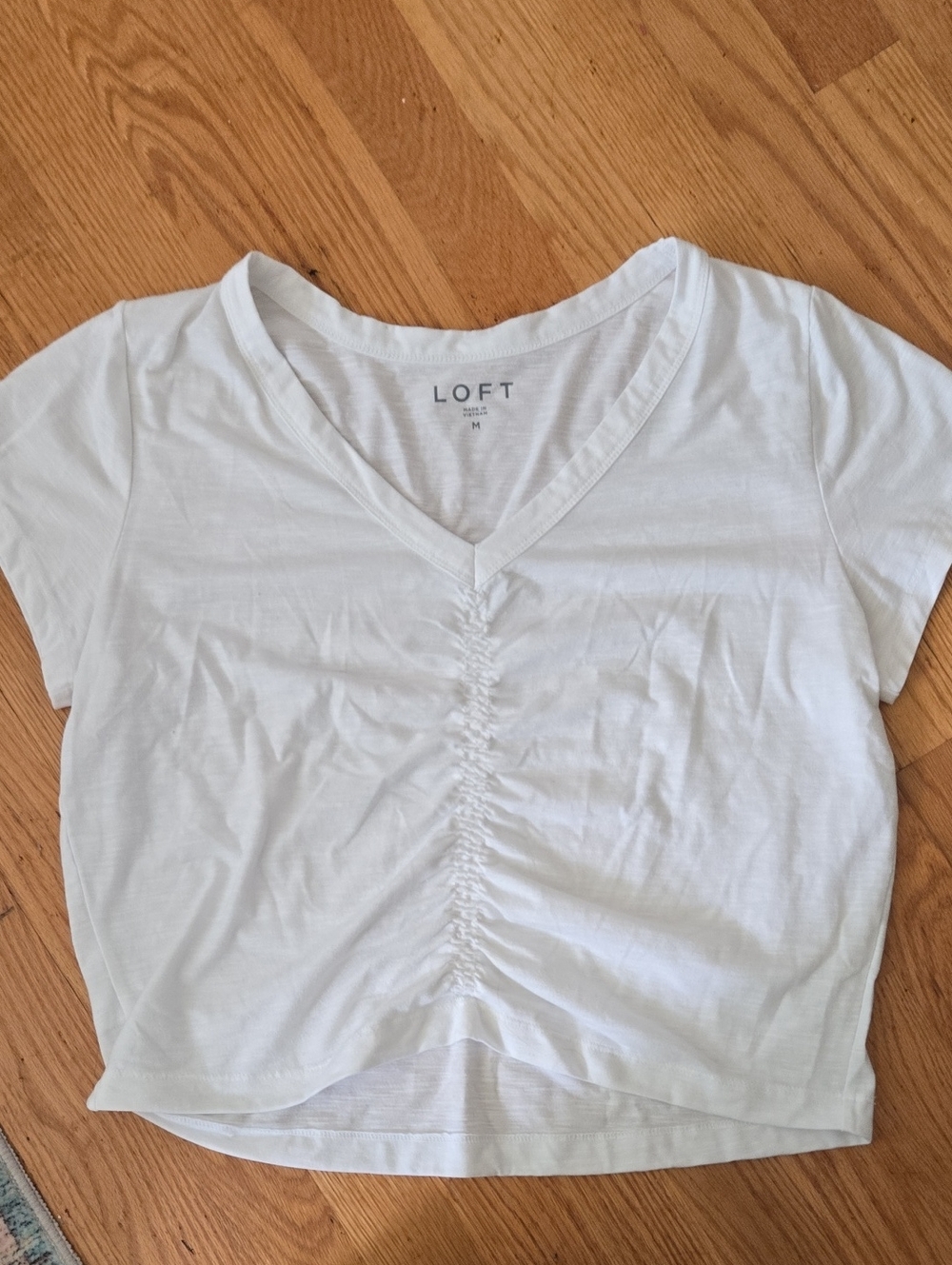 LOFT White Ruched V-Neck Crop Top